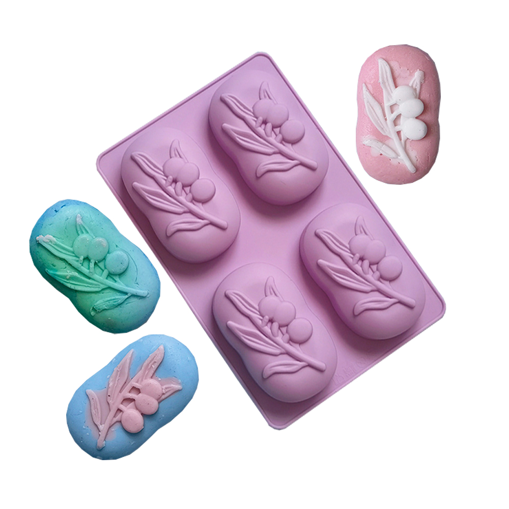 Soap Making Formula - 4 تجاويف البيضاوي شجرة الزيتون سيليكون
